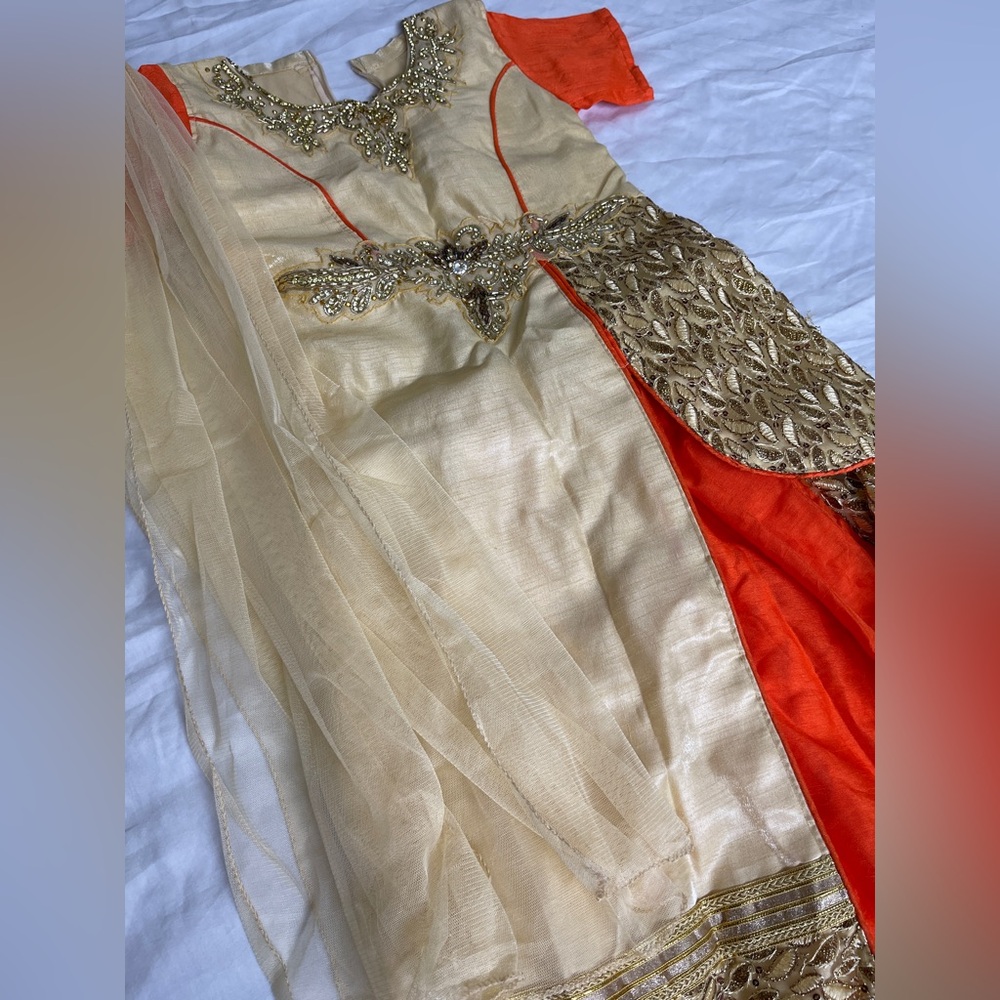 Elegant Gold and Orange Traditional lehenga Dress for girls